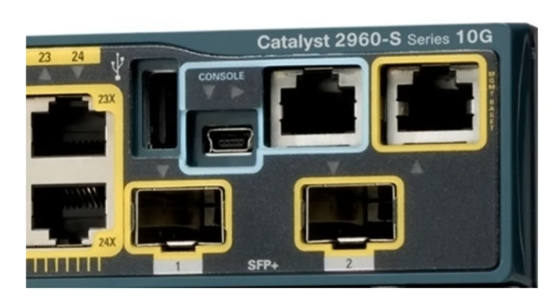 Cisco Catalyst switch console ports (RJ45 and USB Mini B)