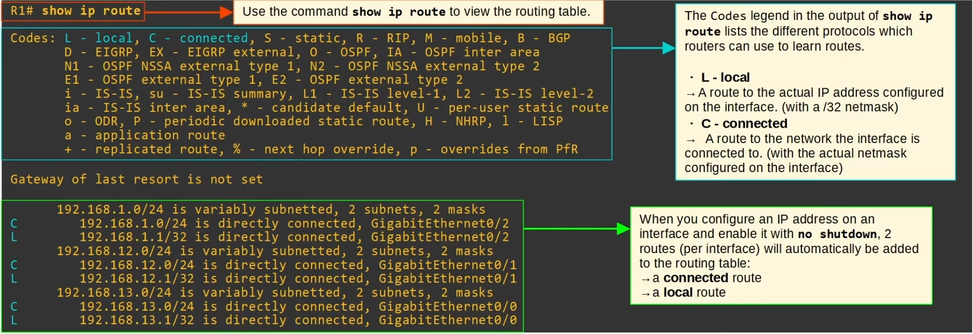 `show ip route` command in action