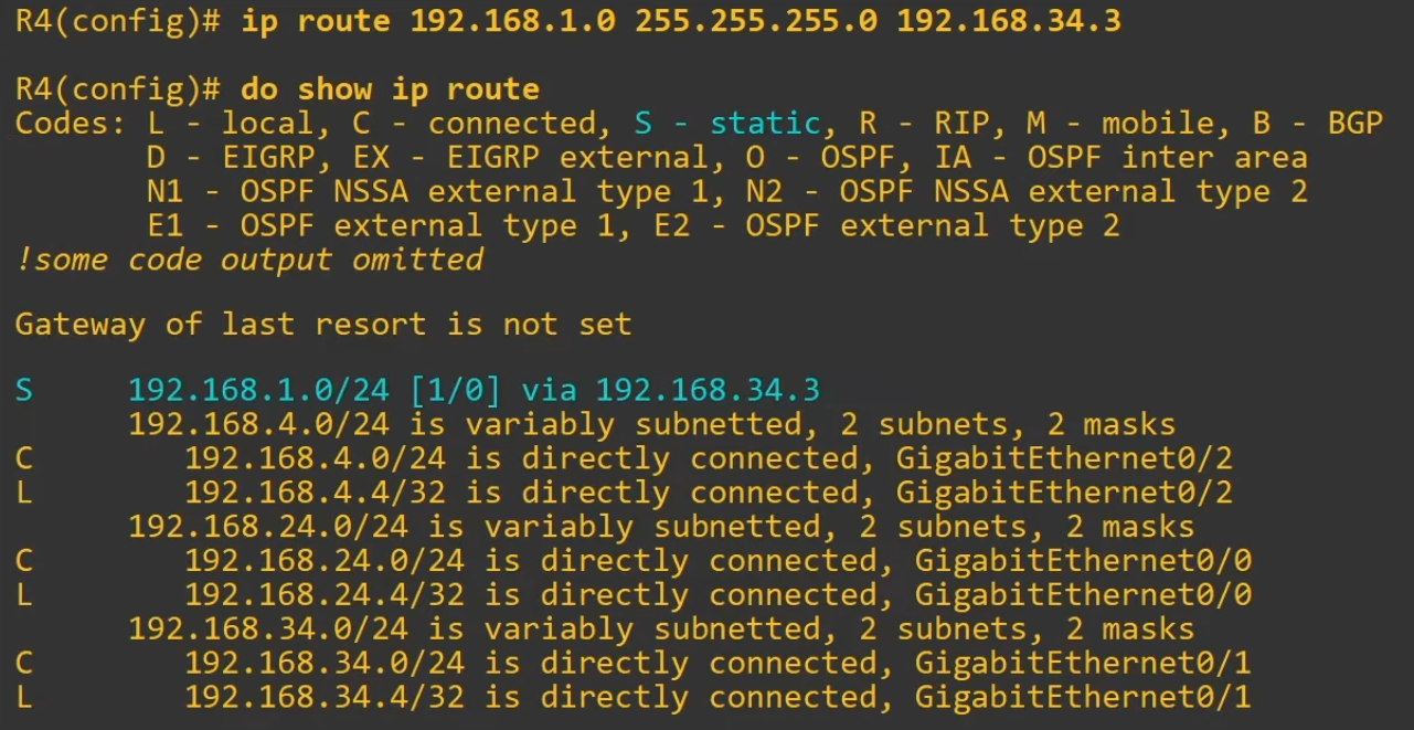 R4 - Adding IP route for PC1's network with next-hop R3